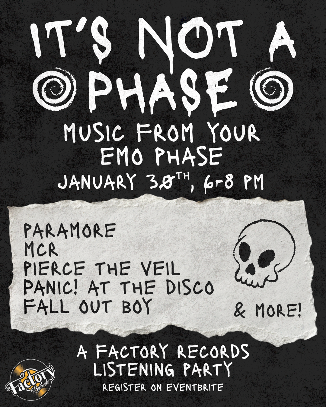 Friday, January 30th, 2026 - It's Not A Phase, Emo Listening Party!