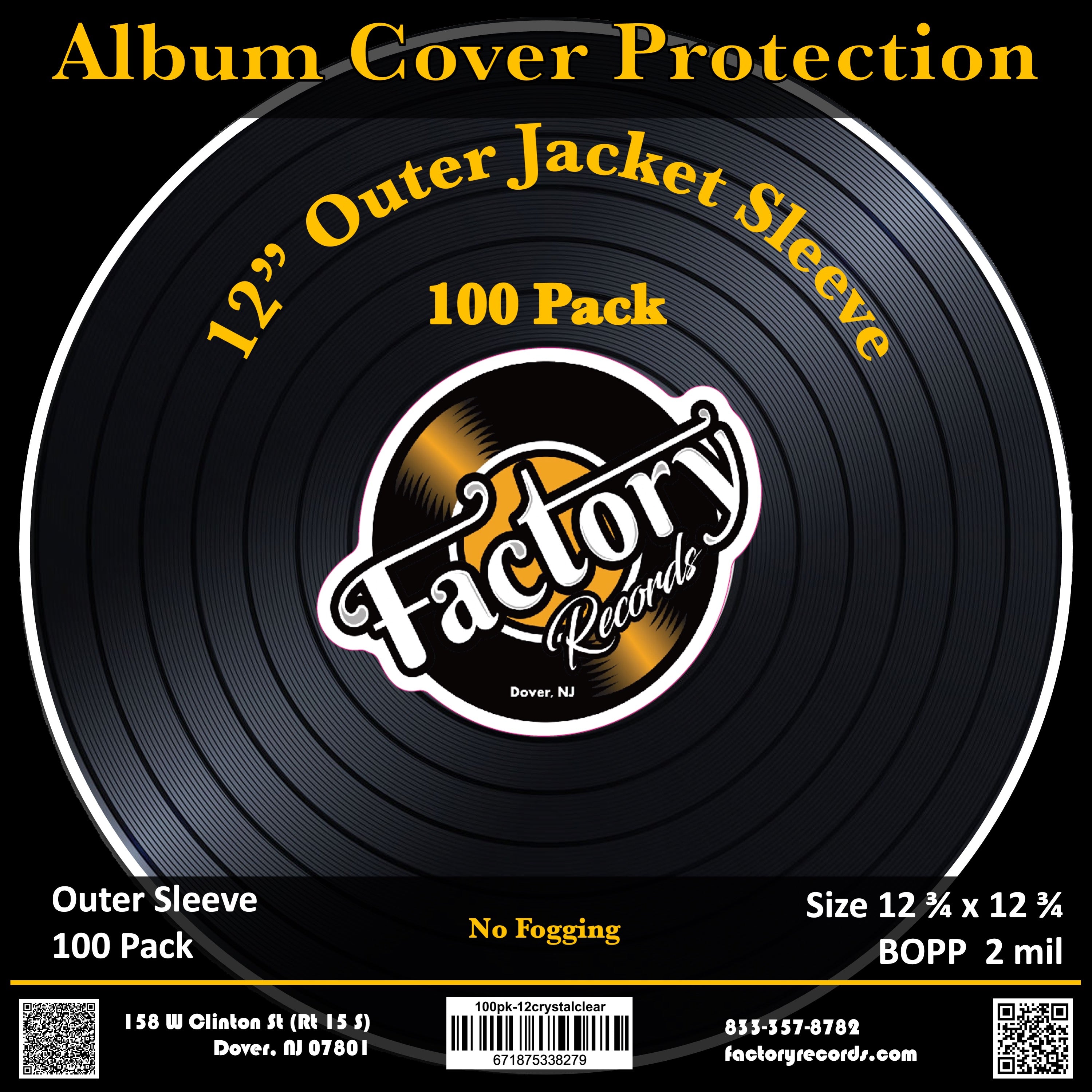 Factory Records 12" Crystal Clear Outer Jacket Sleeve (Pack of 100)