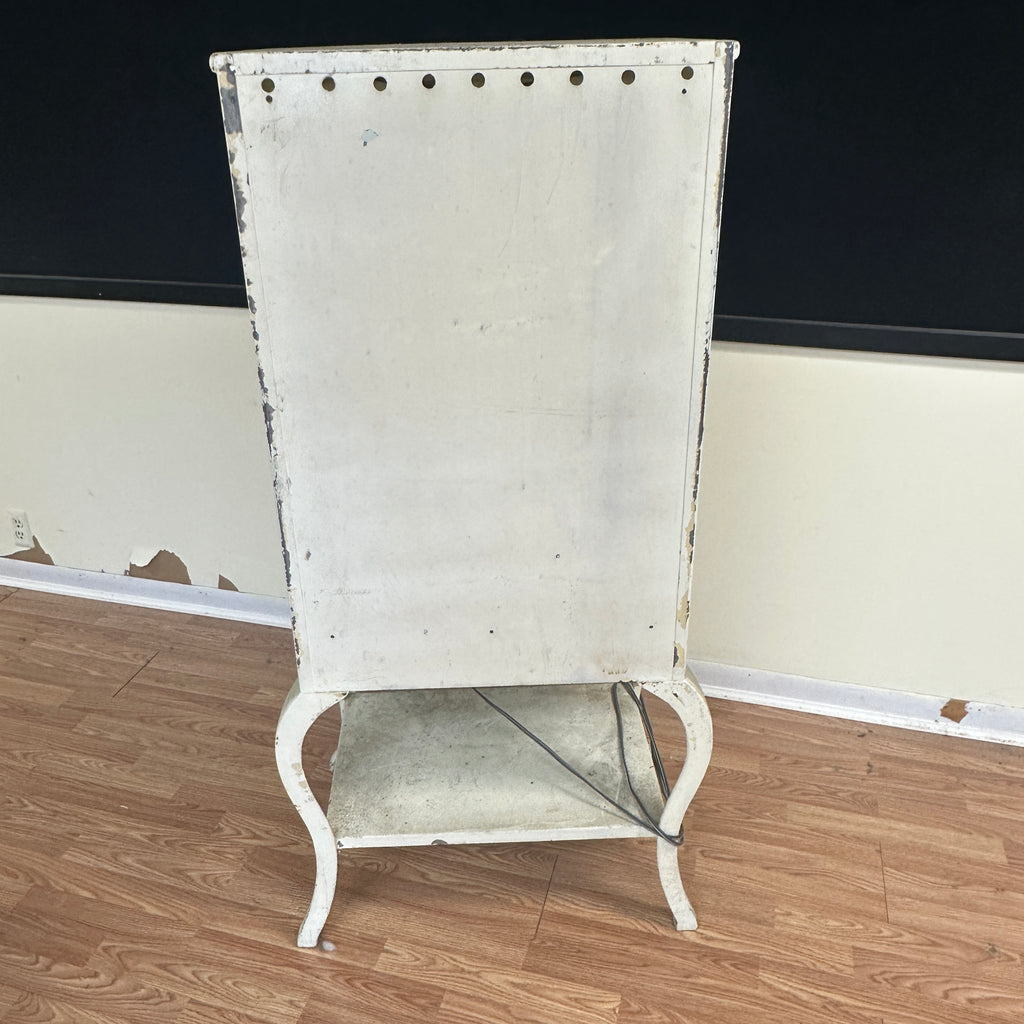 Mid Century 1920s Industrial Steel Medical Cabinet – Cabriole Legs, Apothecary Display with Beveled Cut Glass and Lights