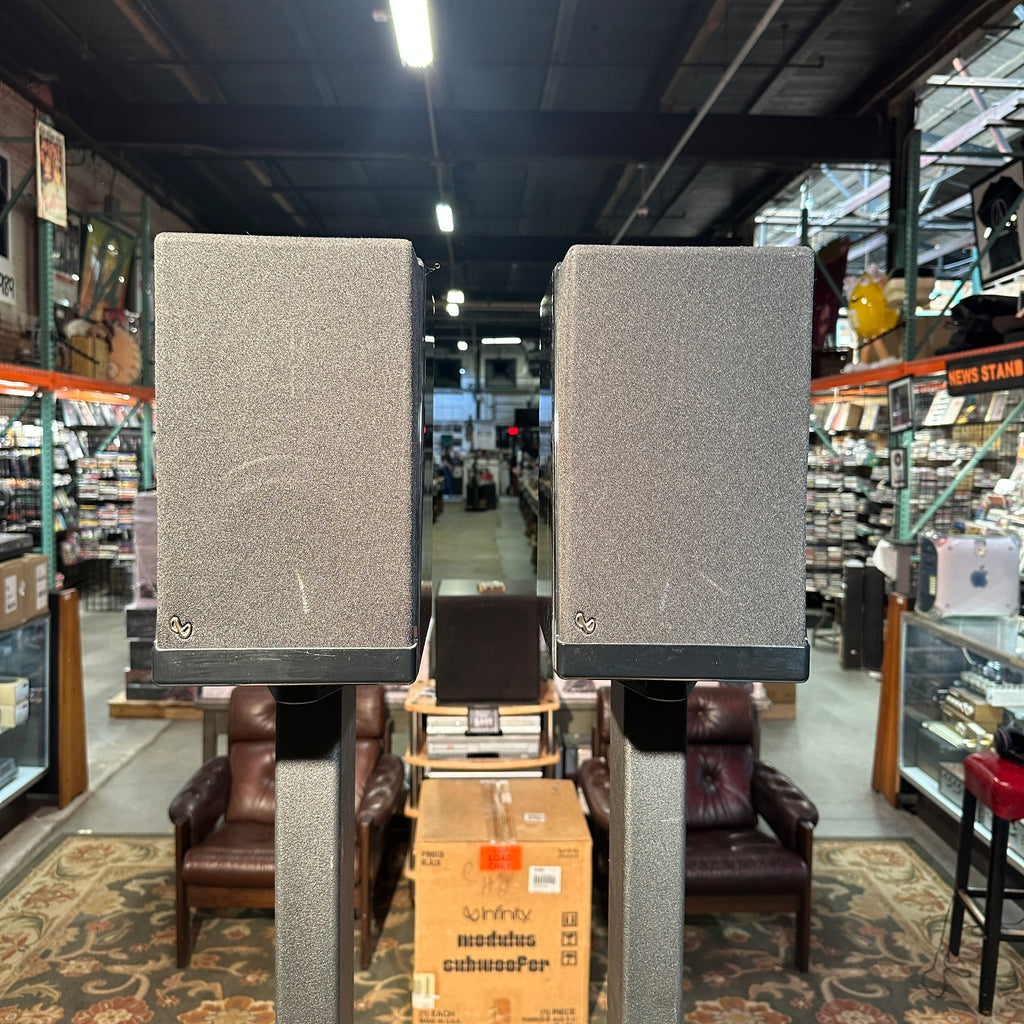 Pre-Owned Pair of Piano Black Infinity Modulus Bookshelf Speaker, Modulus Servo Powered Subwoofer, Control Unit, and Dedicated Stands