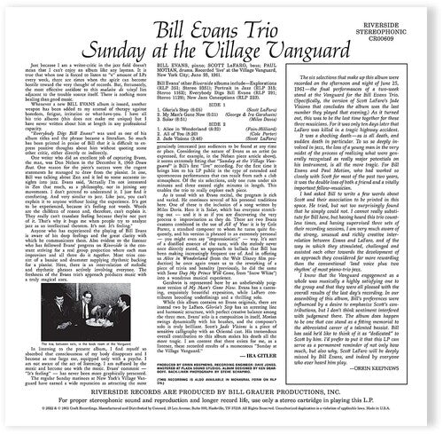 Bill Evans - Sunday At The Village Vanguard (Original Jazz Classics Series) Vinyl