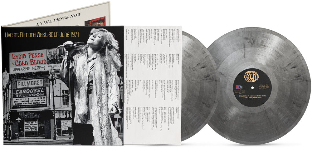 the album cover for Lydia Pense  / Cold Blood - Live At Fillmore West - June 30th 1971 - Marble