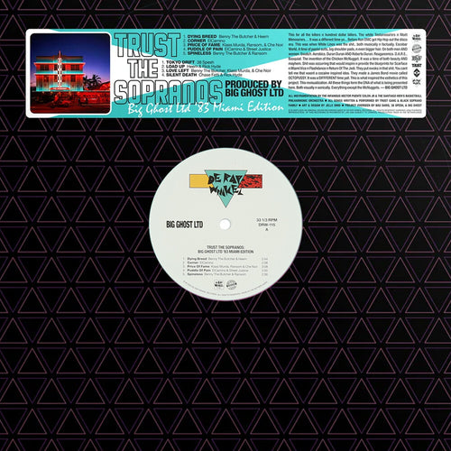 the album cover for 38 Spesh &amp; Benny The Butcher  - Trust The Sopranos: Big Ghost Ltd '83 Miami Edition [Turquoise vinyl]