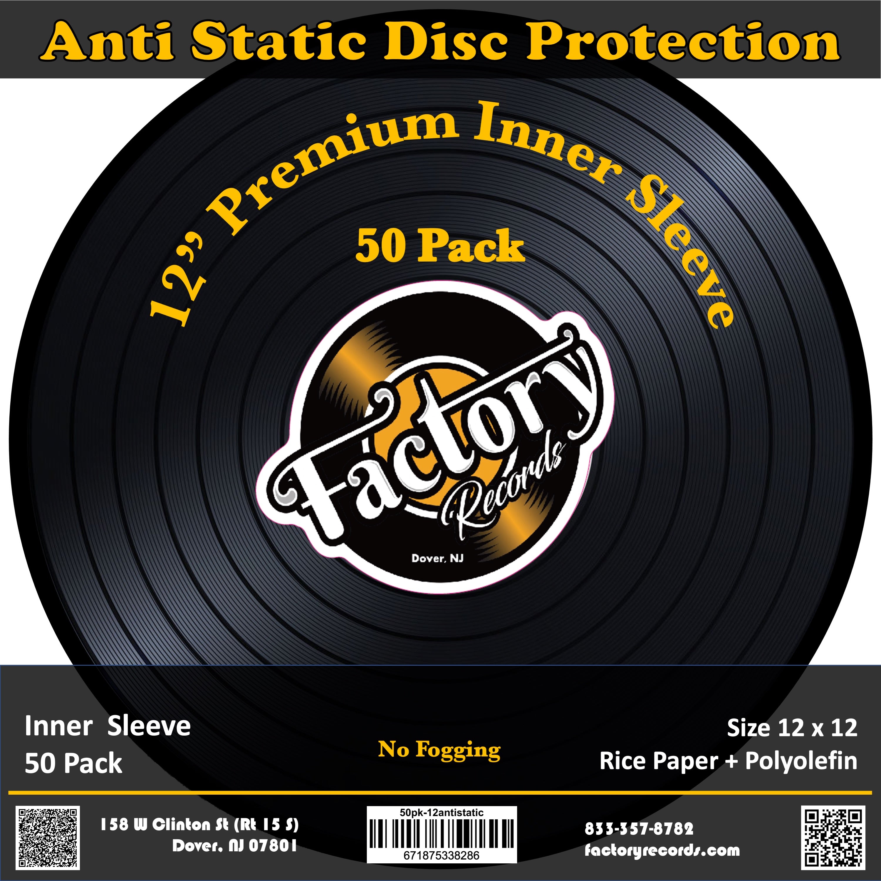 Factory Records 12" Anti Static Inner Sleeve (Pack of 50)