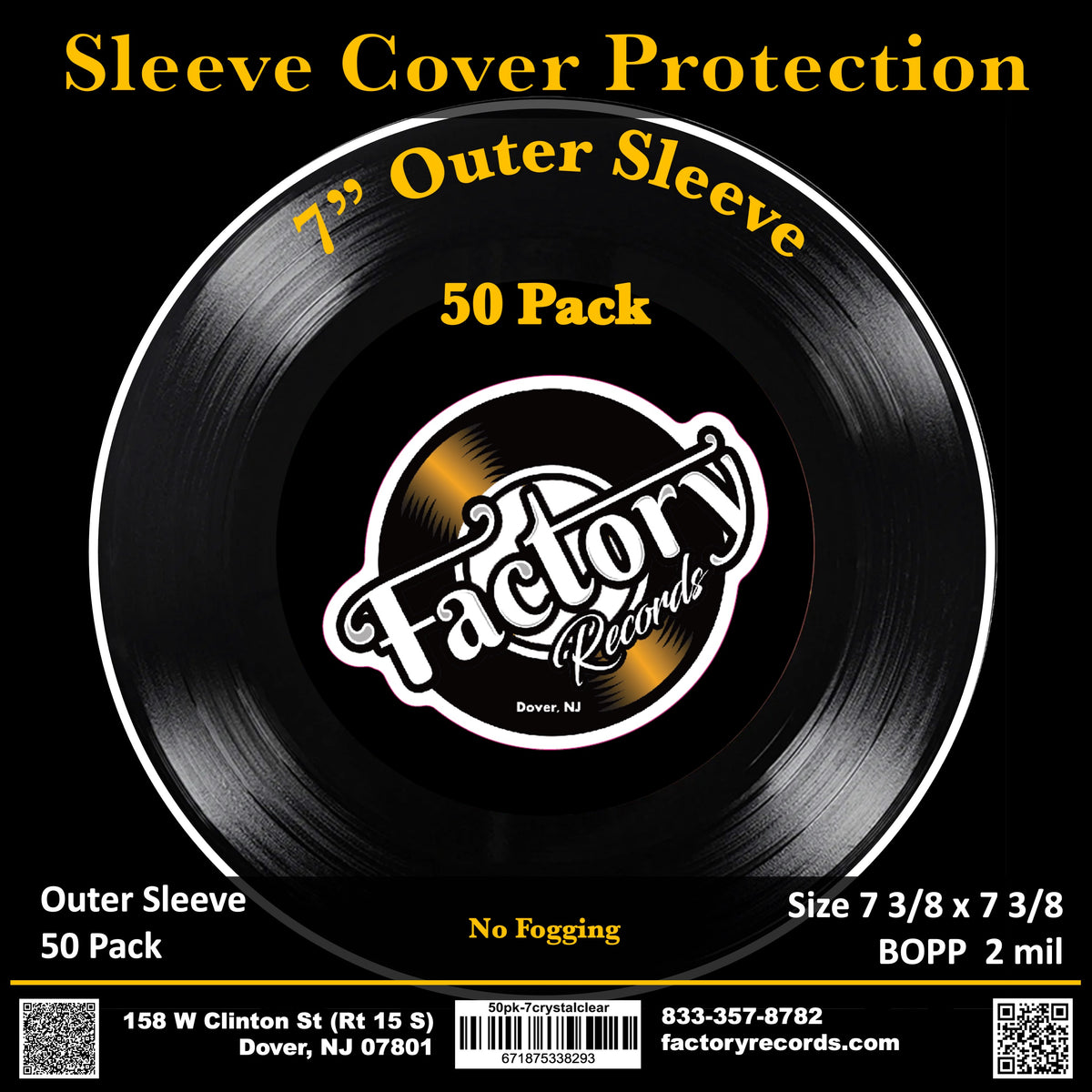 Factory Records 7" Crystal Clear Outer Jacket Sleeve (Pack of 50)