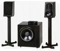 Pre-Owned Pair of Piano Black Infinity Modulus Bookshelf Speaker, Modulus Servo Powered Subwoofer, Control Unit, and Dedicated Stands
